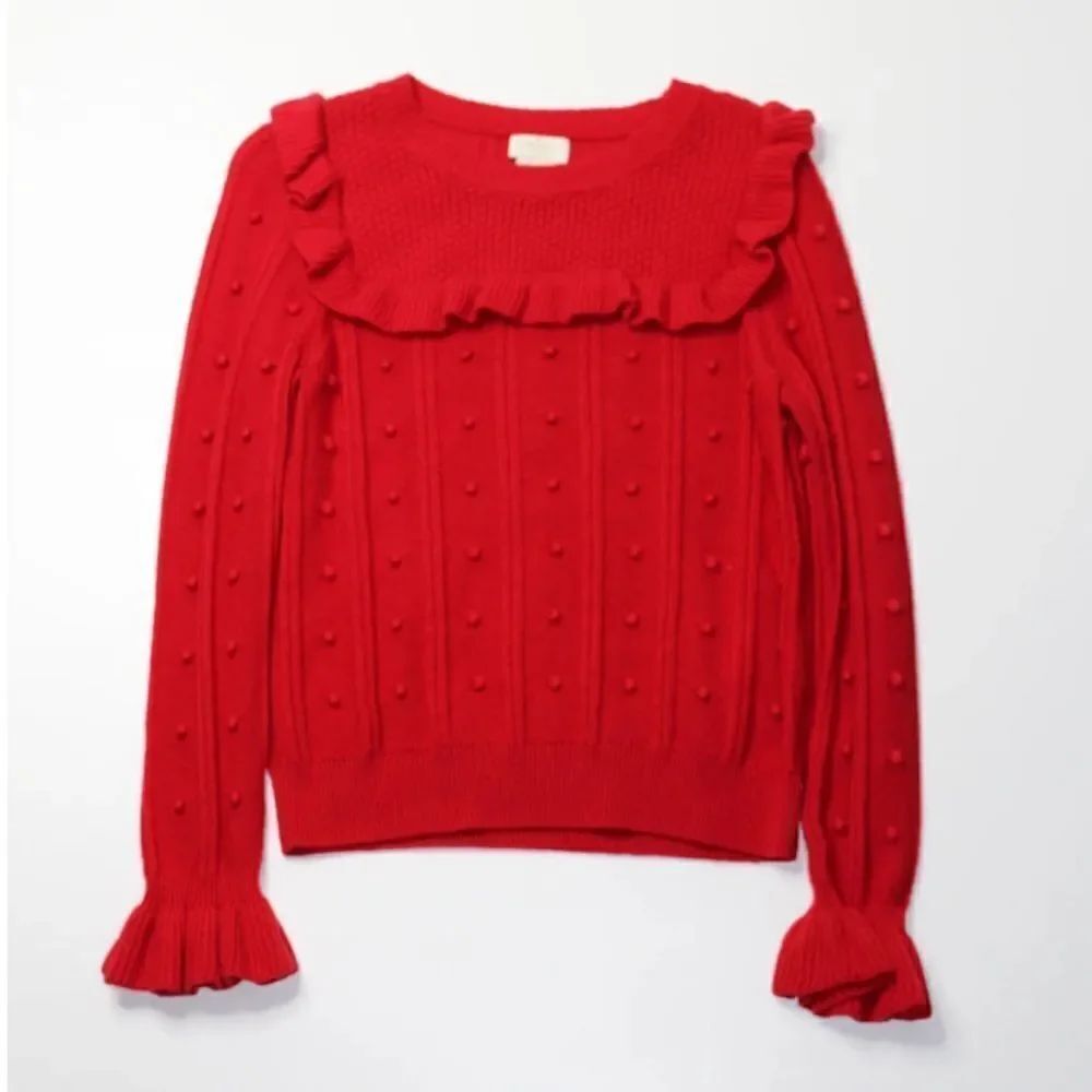 Kate Spade red pom ruffle sweater
